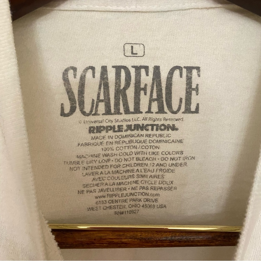 Scarface Movie Mens White Graphic Tee T Shirt L Large Tony Montana Red & Black - Picture 6 of 6